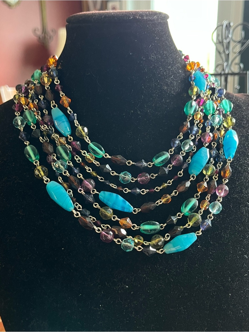 Lia Sophia Multistrand Turquoise Glass Necklace Boho Fairy Mermaid Statement